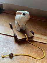 Vintage Seventh Avenue Carved Wood White Easter Bunny Rabbit on Brown Platform - $11.29