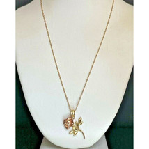 14k TWO-TONE Gold Rose Pendant Necklace Sky - $273.36