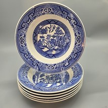 Homer Laughlin Blue Willow Rim Soup Bowl 8 1/8in Set Of 6 1950&#39;s - $79.19