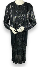 Vtg Fantasy By Lisa Kane Pure Silk Embellished Black Beaded Dress 36” Bust - £77.09 GBP