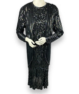 Vtg Fantasy By Lisa Kane Pure Silk Embellished Black Beaded Dress 36” Bust - £77.44 GBP