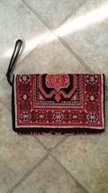 Tapestry Purse Black, Red Tan Black, Cord Handle, Artisan, Clutch Hippie - $28.00