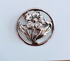 Vintage Beau Sterling Silver Retro Flower Round Brooch Pin - £22.01 GBP