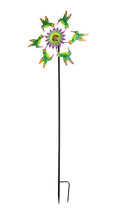 Metal Hummingbirds and Flower Garden Twirler Wind Spinner Stake 70 Inches High - £29.37 GBP