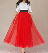 RED A Line Long Tulle Skirt Women Custom Plus Size Red Party Tutu Skirt image 7