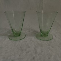 Tiffin Glass Green Tumblers Depression Footed Optic Juice Parfait Cordial Set 2 - £29.48 GBP