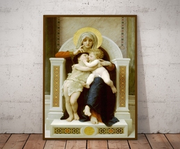 Madonna with child, Wall Art, Catholic Art, Bouguereau, Poster and Canvas  - £9.58 GBP+