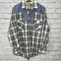 Vintage Ely Cattleman Plaid Long Sleeve Pearl Button Shirt Mens XL Blue - $49.45