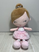 Baby Starters small plush ballerina doll pink star skirt dress brown hair - $9.89