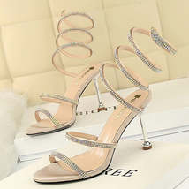 Summer Luxury 8cm Glitter Crystal Roman Sandal Thin High Heels - £41.52 GBP