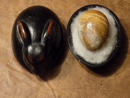 Ceramic Porcelain Easter Bunny Rabbit Holder + Marble Stone Egg Decor - $29.70