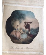 Vtg Hand Colored Lithograph La Leçon de Musique Lancret Rococo French Ar... - $24.75