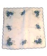 Hankie Handkerchief Blue Floral Daisy 11 1/2 inch Vintage Sheer Scallope... - $12.64