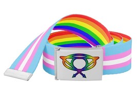 LGBT Pride Superhero Emblem Belt - Trans Pride and Rainbow - Reversible - $29.95