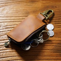 Vintage Leather Key Case Zipper Organizer Coin Purse - $29.87