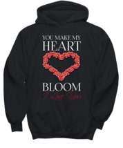 You make my heart Bloom  I love you, black hoodie. Model 60056  - £23.69 GBP