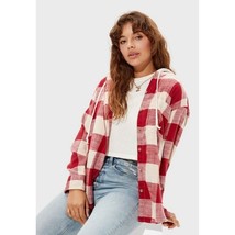 American Eagle Aeo Checked Hooded Jacket Womens Large Red Flannel Oversized Cozy - £40.38 GBP
