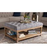 Franklin Gray Linen Fabric Upholstered and Greywashed Wood Cocktail Ottoman - $9,663.95 MXN