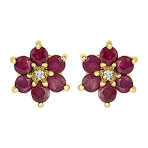 1.75 ct Simulated Ruby &amp; Diamond Flower Stud Earrings 14K Yellow Gold Plated - £51.49 GBP