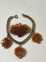 Vintage Demi Small Tree Branch Slab Brooch Pin &amp; Goldtone Charm Bracelet  – - $11.29
