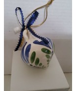 Italy Signed Hand Painted Ceramic Christmas Bulb Ornament White Blue Rib... - £21.88 GBP