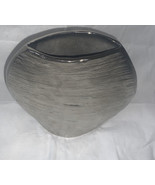 Crate &amp; Barrel white ceramic Allegra vase Metallic Silver 11” Tall EUC - $38.59