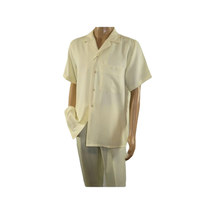 Men 2pc Walking Leisure Suit Short Sleeves By DREAMS 256-05 Solid Cream Ivory image 9