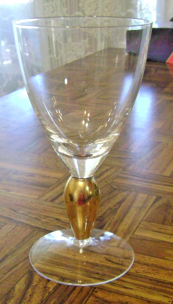 Elegant Vintage Clear Wine Water Beer Glass with Gold leaf bead stem 6.7... - $4.94