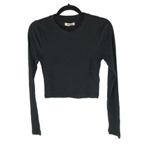 Madewell Womens Fine Ribbed Supercrop Crewneck Long-Sleeve Tee Black M - £16.91 GBP