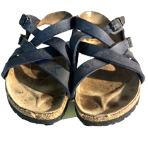 Birkenstock Birkis CALAIS Sandals Women SZ 38 (US 8) Birkibuc Navy Woven Straps - £14.82 GBP