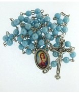 Saint Lucy Santa Lucia Blue Rosary Necklace Catholic Medal Eye Protection - £11.52 GBP