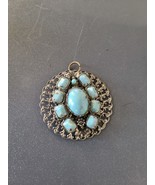 Silver Tone Filigree Faux Turquoise Necklace Pendant ^ - €42,64 EUR