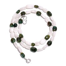 Naturale Pietra di Luna Verde Avventurina Gemma Ovale Collana Perle 17 &quot; UB-5250 - £8.53 GBP