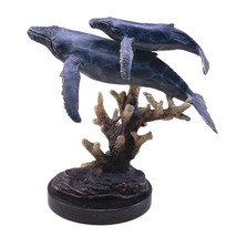 Hand Finished Humpback Whales Statue Marble Base - £494.39 GBP