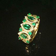 3Ct Marquise Cut Green Emerald Art Deco Engagement Ring 14K Yellow Gold Finish - £89.06 GBP
