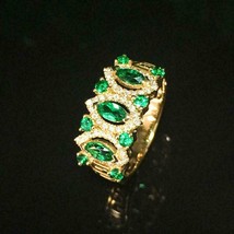 3Ct Marquise Cut Green Emerald Art Deco Engagement Ring 14K Yellow Gold Finish - £89.83 GBP