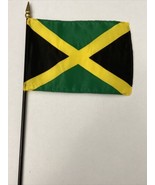 New Jamaica Mini Desk Flag - Black Wood Stick Gold Top 4” X 6” - $6.81 CAD