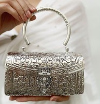 Exclusive Hand Carved silver clutch Antique Purse Wallet Hand Bag Kundan JewelrG - £62.48 GBP