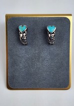 Vintage Sterling Silver 925 Turquoise Stone Heart shape Earrings talon hoop - $37.61