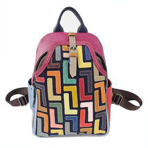 Vintage Genuine Leather Women&#39;s Bag Colorful Cowhide Puzzle All-Match Backpack B - £69.32 GBP