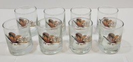 Lot of 8 Vintage Libbey Glass Wildlife Pheasant 2 1/2&quot; Shot Glasses - £24.40 GBP