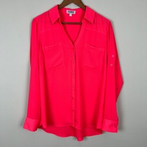Express Portofino Shirt Womens Large Coral Long Sleeve Button Up Roll Tab V-Neck - £24.11 GBP