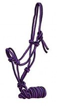 Purple + Black Braided Nylon Rope Halter w/ Lead Rope Cob / Lg Pony Size Horse - £10.29 GBP
