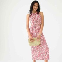 J.Crew Sz 10 Womens Twist Back Midi Dress Pink Tossed Floral Cotton Popl... - $52.46