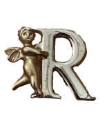 Luca Razza Gold Tone Angel Holding Letter R Brooch Pin Vintage - $9.99