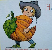 Gibson Halloween Postcard Farmer Boy &amp; Pumpkin Original Unused Antique V... - £32.86 GBP