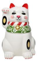 Japanese Maneki Neko Lucky Fortune Charm Cat Ceramic Cookie Jar Figurine - $36.99