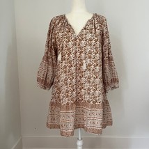 Cleobella Rosy Peasant Mini Dress Cream Tan Floral Boho Chic Large - $2,440.04 MXN