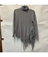 Cupio Womens L Grey Asymmetrical Fringe Detail Turtleneck Sweater NWD U30 - $29.39