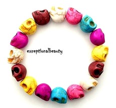 Magnesite Assorted Colors Carved Skull Beads Halloween Day of the Dead Bracelet - £3.94 GBP